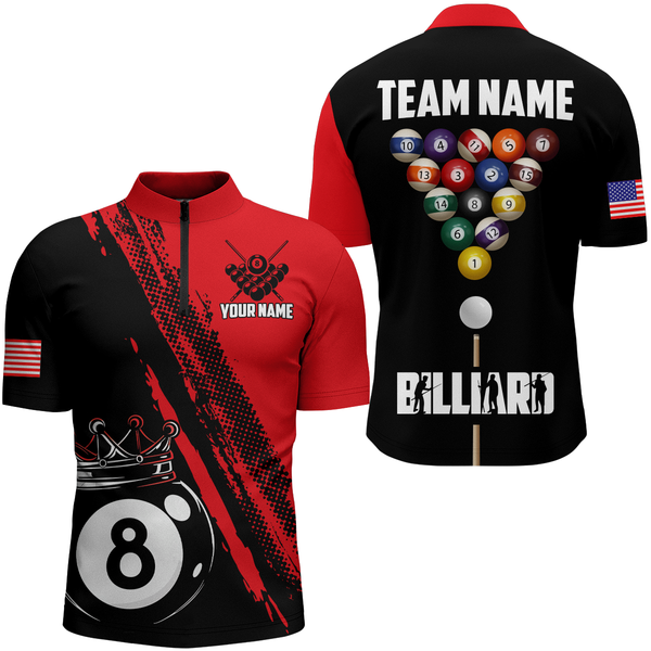 Maxcorners 8 Ball Pool Crown Red Billiard Jersey Customized Name, Team Name 3D Shirt