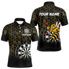 Maxcorners Funny Bee Hexagon Dart Shirts For Men– Custom Darts Team Polo & Quarter Zip Jerseys