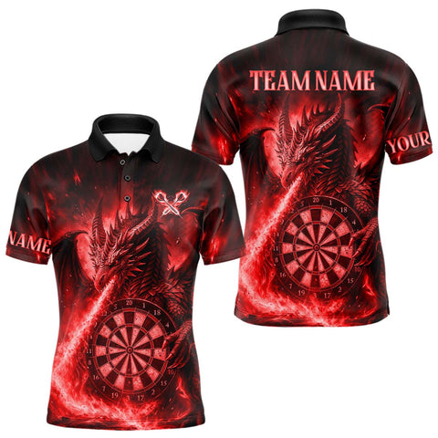 Maxcorners Red Flaming Dragon Darts Jersey For Men Custom Polo & Quarter Zip Darts League Team Shirt TU1108