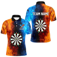 Maxcorners Blue And Orange Custom Fire Darts Shirt For Men, Personalized Darts Team Jersey Polo & 1/4 Zip LM2206