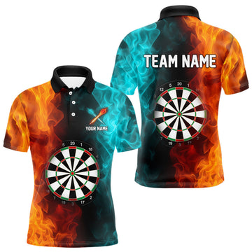 Maxcorners Orange And Turquoise Custom Fire Flame Darts Shirt For Men, Personalized Dart Team Jersey Outfit LM2206