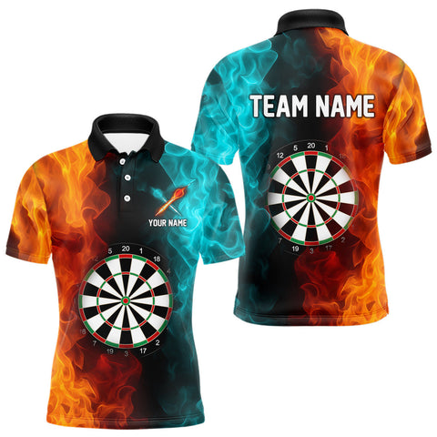 Maxcorners Orange And Turquoise Custom Fire Flame Darts Shirt For Men, Personalized Dart Team Jersey Outfit LM2206