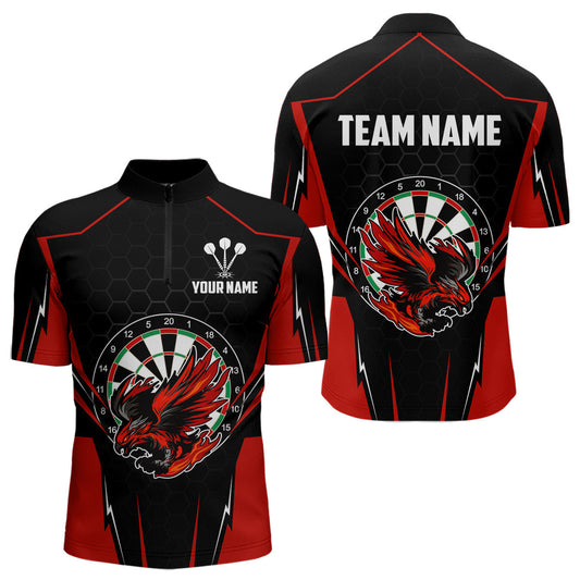 Maxcorners Custom Men's Darts Polo Shirts Red & Black Eagle Dartboard For Darts Jersey LM2007