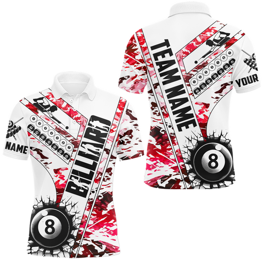 Maxcorners Cracky Billiard 8 Ball Pool With Camo Men Polo Shirts Custom Team League Billiard Shirts| Red LM154