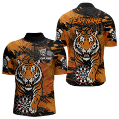 Maxcorners Personalized Black And Orange Tiger Darts Shirt For Men Custom Darts Jersey Team Polo & 1/4 Zip  LM3006