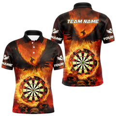 Maxcorners Personalized Orange Flaming Phoenix Darts Shirt For Men, Darts League Jersey Team Polo & 1/4 Zip TU2807