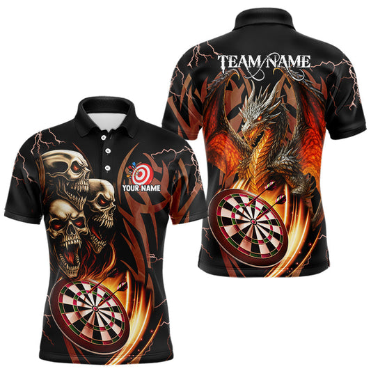 Maxcorners Personalized Skull & Dragon Darts Shirt For Men Custom Lightning Dartboard Team Jersey |Orange LM0803