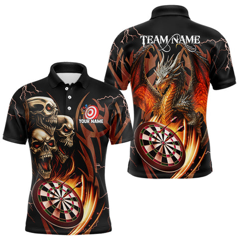 Maxcorners Personalized Skull & Dragon Darts Shirt For Men Custom Lightning Dartboard Team Jersey |Orange LM0803