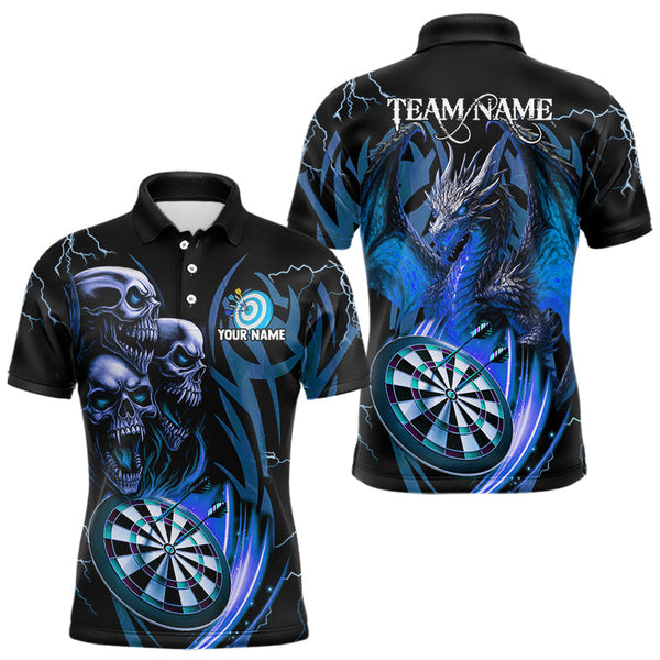 Maxcorners Personalized Skull & Dragon Darts Shirt For Men Custom Lightning Dartboard Team Jersey |Blue LM0803