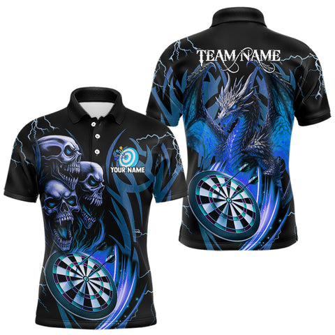 Maxcorners Personalized Skull & Dragon Darts Shirt For Men Custom Lightning Dartboard Team Jersey |Blue LM0803
