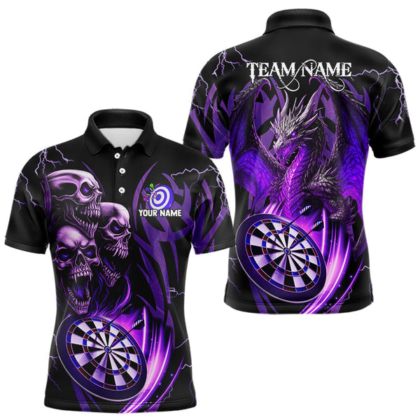 Maxcorners Personalized Skull & Dragon Darts Shirt For Men Custom Lightning Dartboard Team Jersey |Purple LM0803