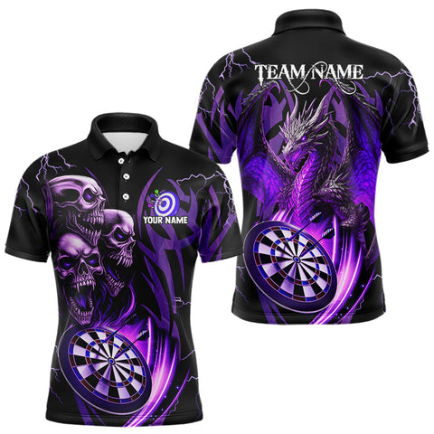 Maxcorners Personalized Skull & Dragon Darts Shirt For Men Custom Lightning Dartboard Team Jersey |Purple LM0803