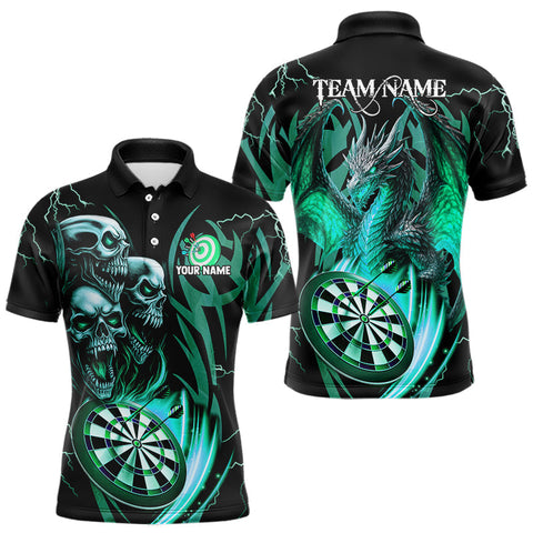Maxcorners Personalized Skull & Dragon Darts Shirt For Men Custom Lightning Dartboard Team Jersey |Turquoise LM1109