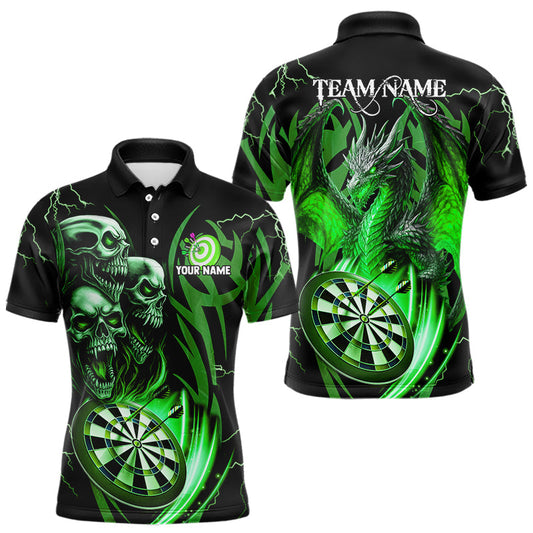 Maxcorners Personalized Skull & Dragon Darts Shirt For Men Custom Lightning Dartboard Team Jersey |Green