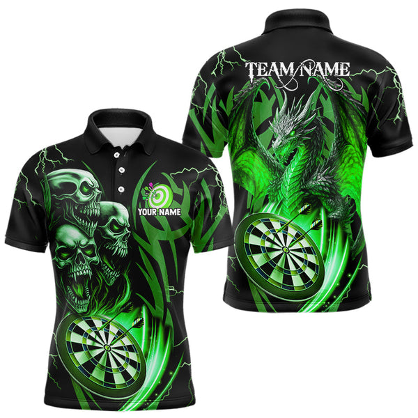 Maxcorners Personalized Skull & Dragon Darts Shirt For Men Custom Lightning Dartboard Team Jersey |Green LM1109