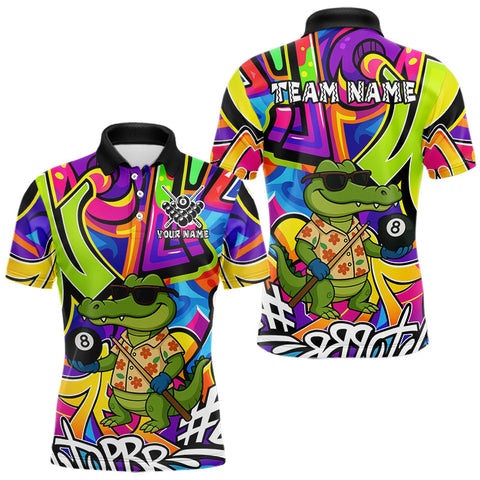Maxcorners Funny Alligator Colorful Graffiti Style Custom 8 Ball Billiard Shirt For Men Best Pool Team Jersey TU0809