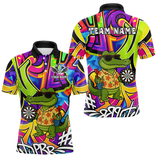Maxcorners Funny Alligator Colorful Graffiti Style Custom Darts Shirt For Men Best Darts Jersey Team Outfit