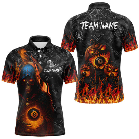 Maxcorners Personalized Grim Reaper Halloween Billiard Shirt For Men Custom Pumpkin 8 Ball Pool Team Jersey TU0909