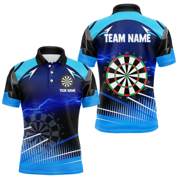 Maxcorners Personalized Blue Thunder Lightning Darts Jersey For Men Custom Darts Team Shirt Polo & 1/4 Zi MT2808