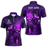 Maxcorners Personalized Purple Grunge Grim Reaper Darts Shirt For Men Custom 3D Darts Jersey Polo & 1/4 Zip TU0309