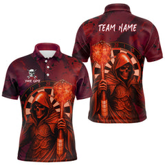 Maxcorners Personalized Red Grunge Grim Reaper Darts Shirt For Men Custom 3D Dart Team Jersey Polo & 1/4 Zip TU0309