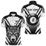 Maxcorners White Black Billiard Jersey Polo & 1/4 Zip Custom 8 Ball Pool Wolf Billiard Team Shirt For Men  LM0803