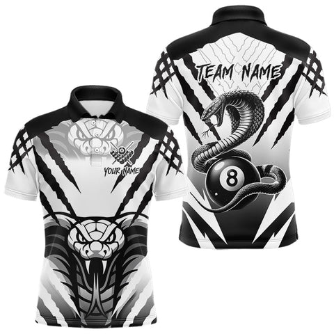 Maxcorners White Black Billiard Jersey Polo & 1/4 Zip Custom 8 Ball Cobra Snake Billiard Team Shirt For Men LM0803