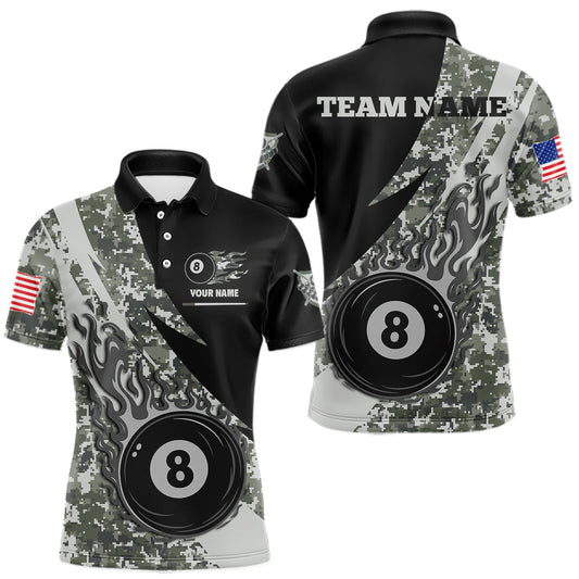 Maxcorners Personalized Flame 8 Ball Pool Military Grey Camo Billiard Shirts For Men Custom Pool Team Jersey LM0607