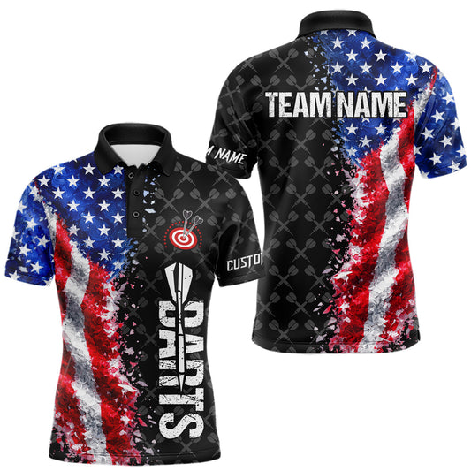Maxcorners Grunge American Flag Darts Shirt For Men Custom Darts Jersey Pocket Option LM0602
