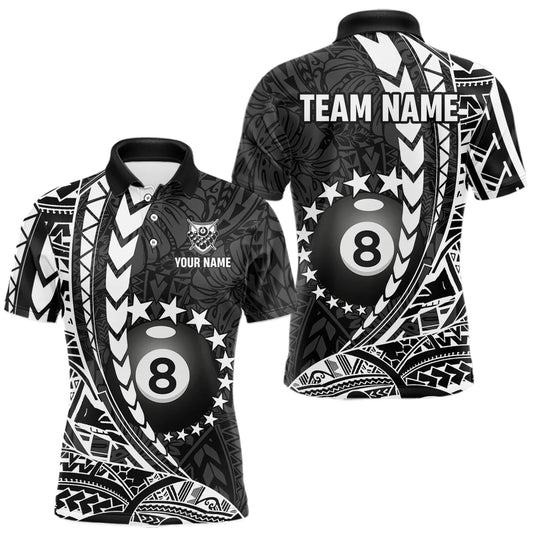 Maxcorners Custom Black White 8 Ball Pool Tribal Billiard Shirts For Men, Billiard Team Jersey Polo & 1/4 Zip LM0607
