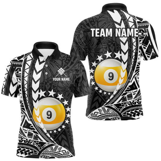 Maxcorners Custom Black White 9 Ball Pool Tribal Billiard Shirts For Men, Billiard Team Jersey Polo & 1/4 Zip LM0607