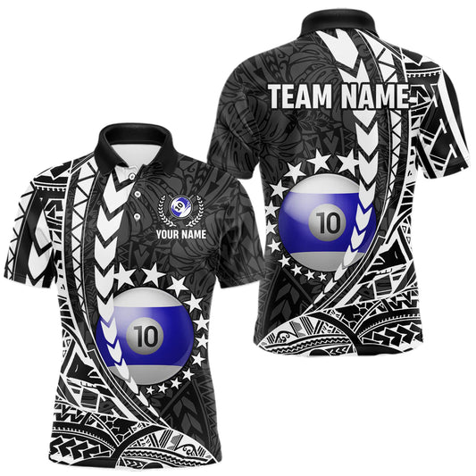 Maxcorners Custom Black White 10 Ball Pool Tribal Billiard Shirts For Men, Billiard Team Jersey Polo & 1/4 Zip LM0607