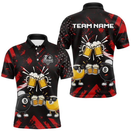 Maxcorners Black Red Funny Beer Pool Shirt For Men Custom 8 Ball & 9 Ball Billiard Team Jersey Polo, 1/4 Zip LM0607