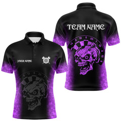 Maxcorners Black And Purple Custom Skull Darts Shirt For Men, Darts Jersey Pocket Option TU0812