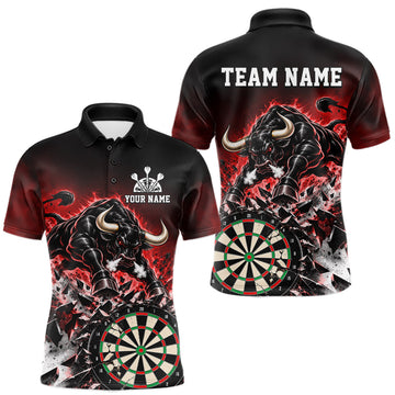 Maxcorners Red Funny Crack Dartboard Bull Darts Shirt For Men Custom Darts League Team Jersey Polo, 1/4 Zip