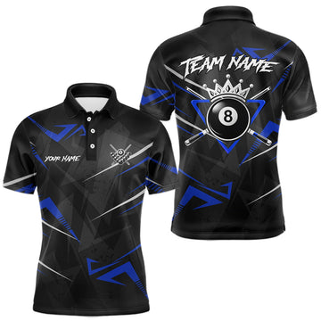Maxcorners Black And Blue 8 Ball Crown Billiard Shirt For Men Custom Pool Team Jersey Polo & 1/4 Zip