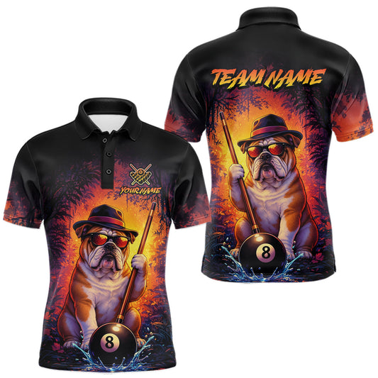 Maxcorners Personalized Vintage Funny Bulldog 8 Ball Billiard Shirt For Men, Pool Team Jersey Polo & 1/4 Zip LM0410