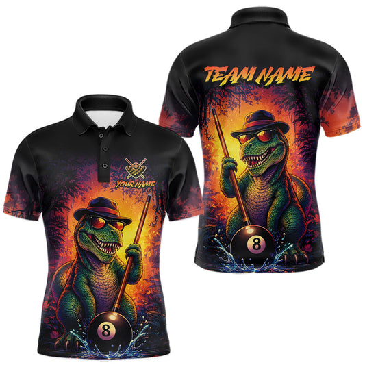 Maxcorners Personalized Vintage Funny Dinosaur 8 Ball Billiard Shirt For Men, Pool Team Jersey Polo & 1/4 Zip LM0410