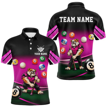 Maxcorners Pink Funny Bulldog Billiard Shirts For Men Custom 8 Ball Pool Team Jersey Polo & Quarter Zip