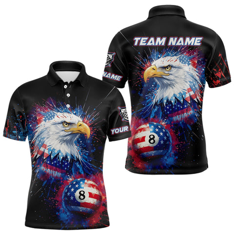 Maxcorners Patriotic Eagle 8 Ball Billiard Polo & 1/4 Zip For Men Custom Paint Splash Us Flag Billiard Jersey TU1011
