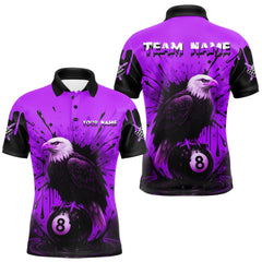 Maxcorners Purple 8 Ball Pool Eagle Paint Splash Billiard Shirt For Men Custom Billiard Jersey Polo & 1/4 Zip
