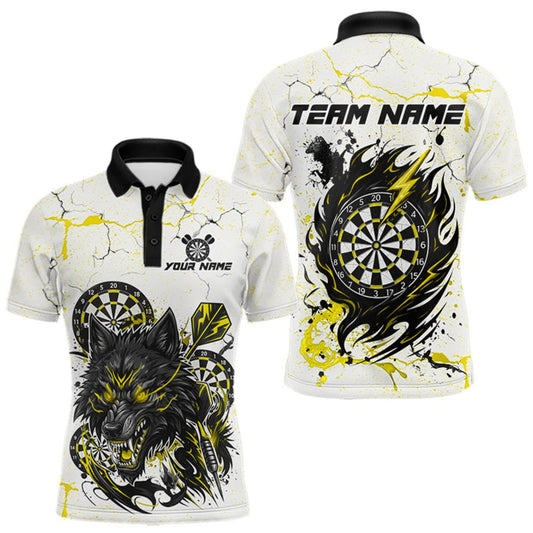 Maxcorners White Grunge Wolf Dart Shirt & Pocket Option Custom Men's Dart Jersey|Yellow LM1508