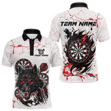 Maxcorners Personalized White Grunge Wolf Darts Shirt For Men Custom Darts Team Jersey Polo & 1/4 Zip| Red TU1711