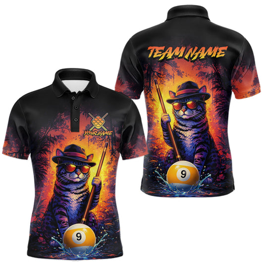 Maxcorners Personalized Vintage Funny Cat 9 Ball Billiard Shirt For Men, Pool Team Jersey Polo & 1/4 Zip