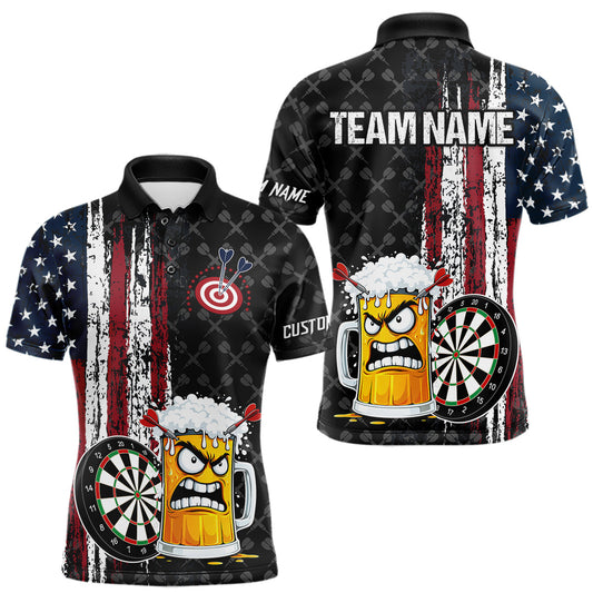 Maxcorners Funny Angry Beer Grunge American Flag Darts Shirt For Men Custom Patriotic Darts Team Jersey LM2512