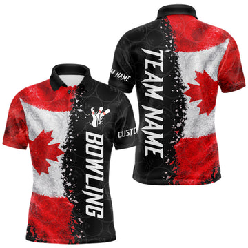 Maxcorners Custom Canada Flag Bowling Shirt, Patriotic Bowling Team Jersey Polo & Quarter Zip For Men