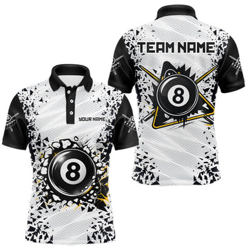 Maxcorners Funny Crack 8 Ball Pool Billiard Polo & 1/4 Zip Shirts For Men Custom Billiard Team Jersey LM2306