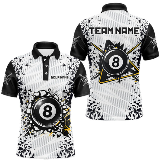 Maxcorners Funny Crack 8 Ball Pool Billiard Polo & 1/4 Zip Shirts For Men Custom Billiard Team Jersey LM2306