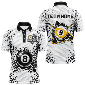 Maxcorners Funny Crack 8 Ball & 9 Ball Pool Billiard Polo, 1/4 Zip Shirts For Men Custom Billiard Team Jersey LM2306