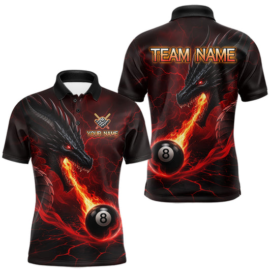Maxcorners Custom Dragon 8 Ball Pool Fire Billiard Shirts For Men, Red Billiard Team Jersey Polo & 1/4 Zip LM2806